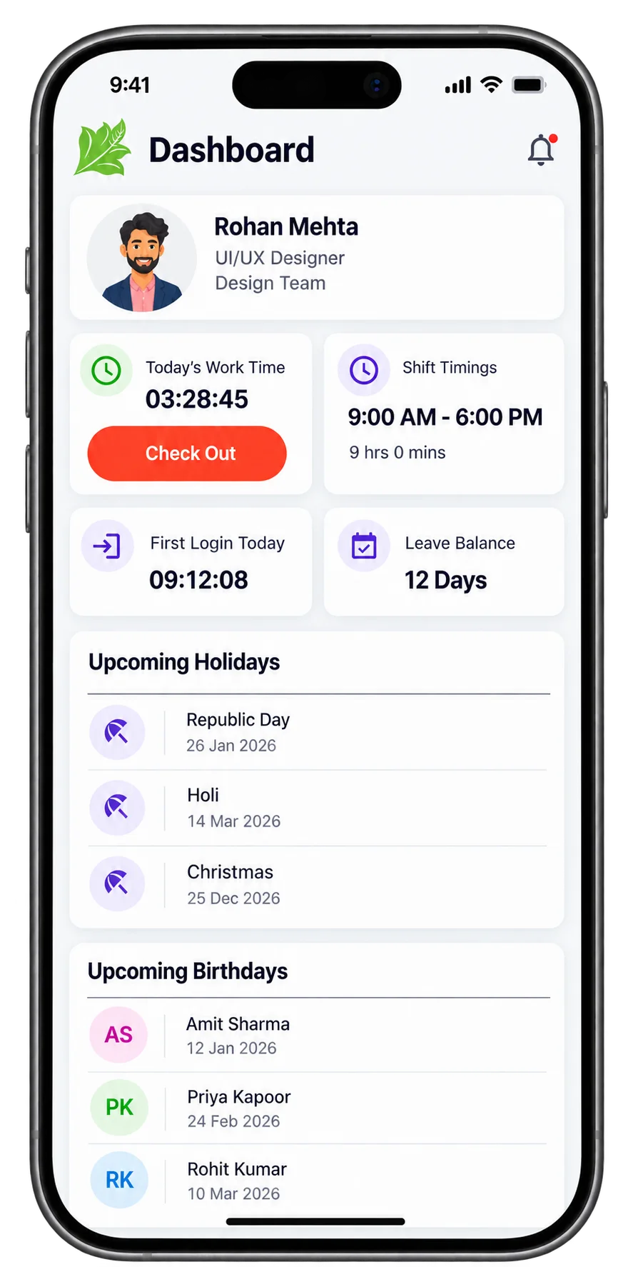HR Portal Screen 1 - Dashboard