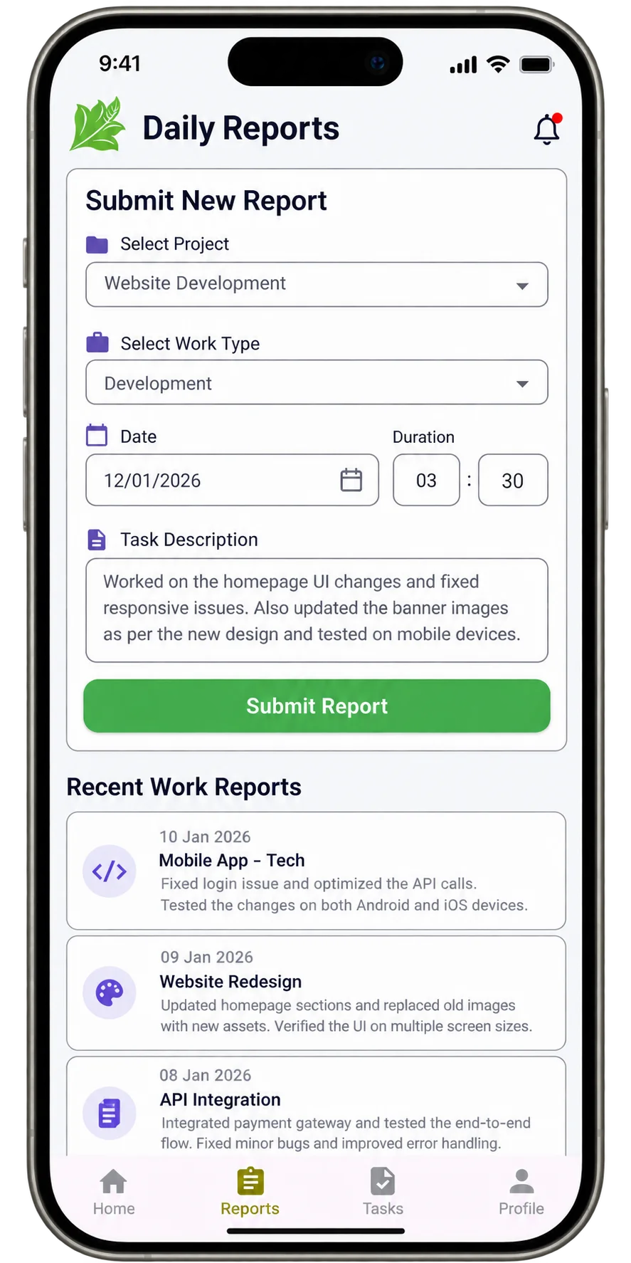 HR Portal Screen 3 - Daily Reports