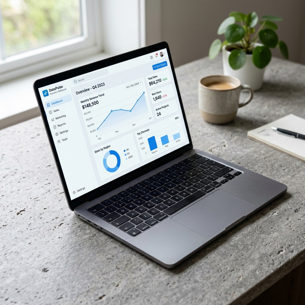 Business Analytics App Mockup on Laptop