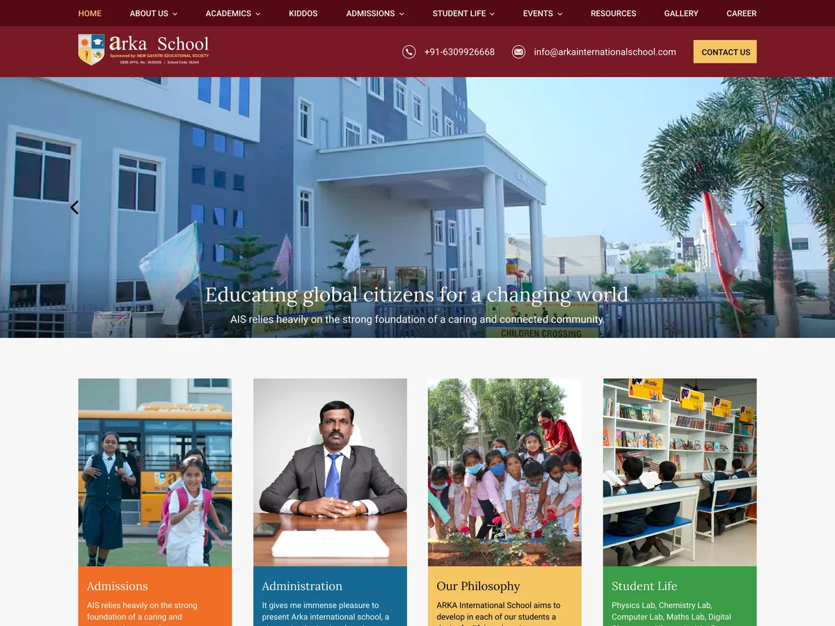 ARKA International School website preview