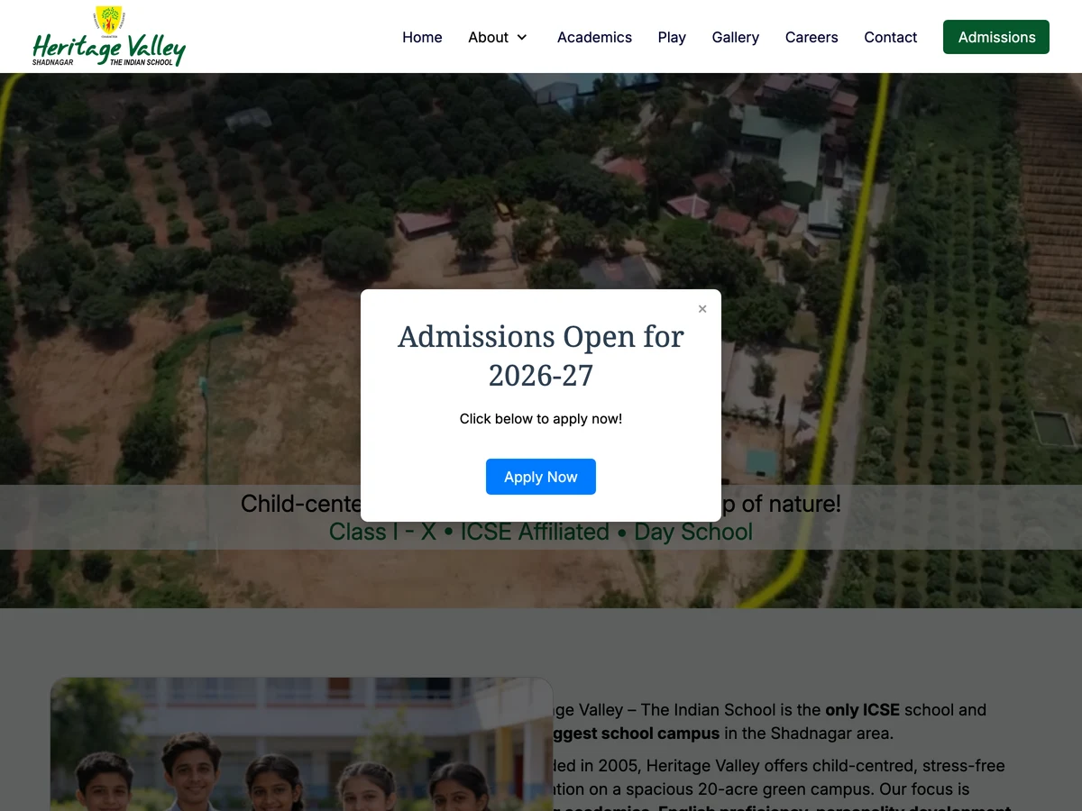 Heritage Valley The Indian School website preview