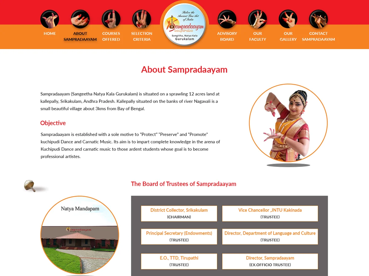 Sampradaayam Arts Academy website preview