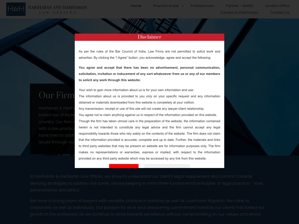 Hariharan Law Forms website preview