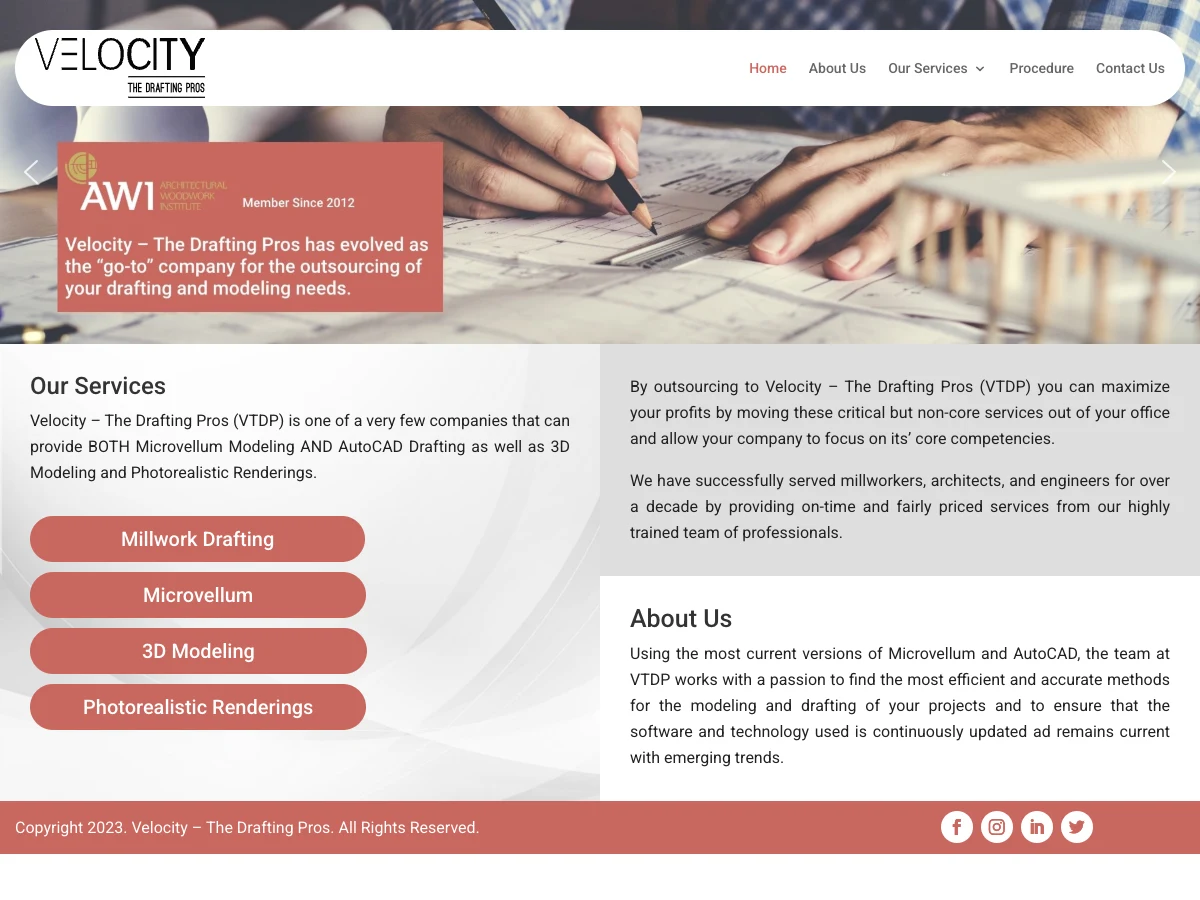 Velocity Drafting website preview
