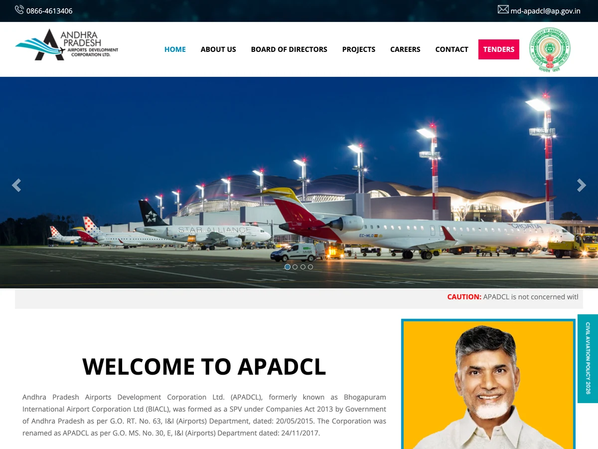 APADCL — Andhra Pradesh Airports Development Corporation website preview