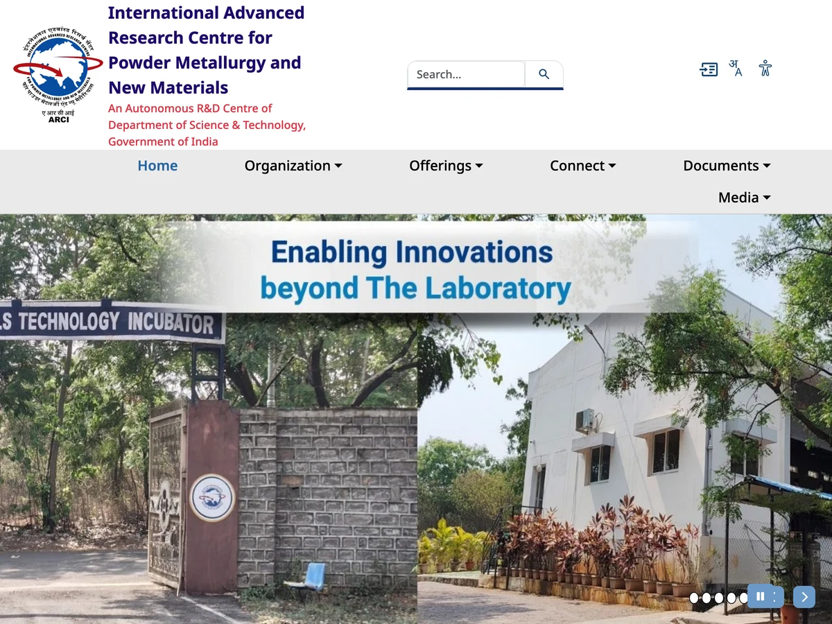 ARCI — International Advanced Research Centre website preview