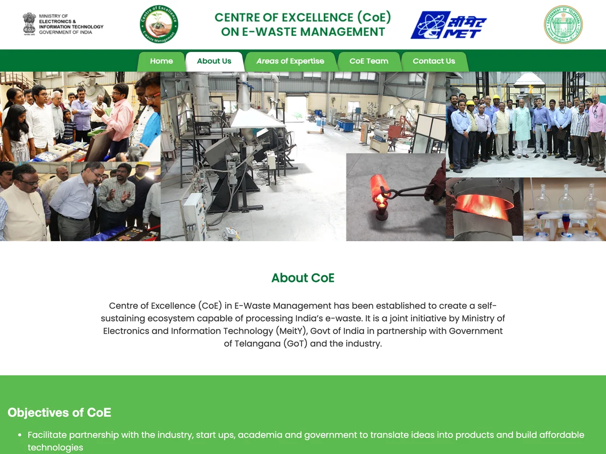 Centre of Excellence (CoE) in E-Waste Management website preview