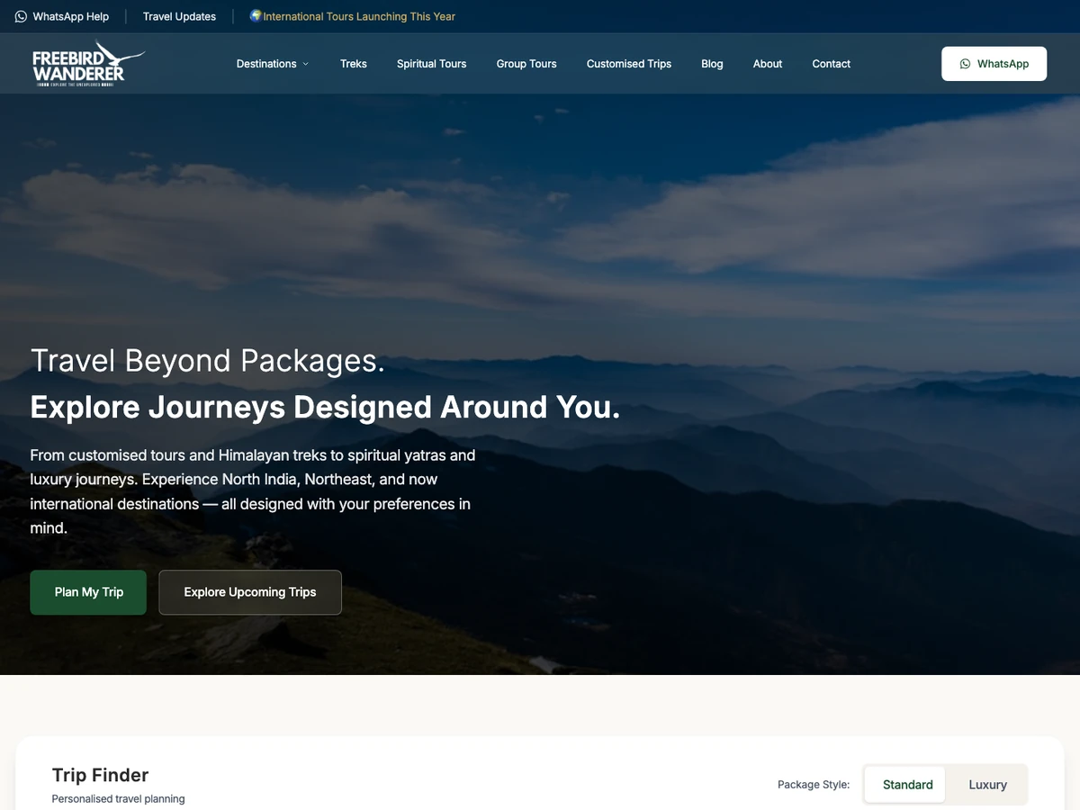 Free Bird Wanderers website preview